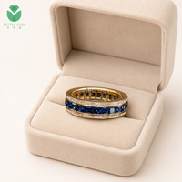 Better Star 14K Gold Luxus IGI-Zertifizierter Breiter Eternity-Ring mit Princess-Cut Labor-Saphir und Baguette-Labor-Diamanten Herren-Ehering