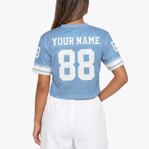 Custom Crop Football Jersey For Women V-<b>Neck</b> Personalized With Name Number Streetwear Style 140g Fabric - Product Image 2