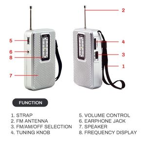 Fábrica 2025 precio al por mayor negro portátil Mini tamaño pequeño recargable Tf Usb Multi <span class=keywords><strong>Banda</strong></span> Am Fm Radio con auriculares - Product Image 3