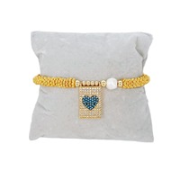 Bracelet Religieux Bohème-Plaqué Or Croix Coeur Vierge Marie Pendentif avec Perle Chaîne Élastique Réglable Vente en Gros
