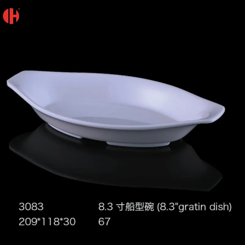 3083 Japão estilo restaurante luxo barco forma prato profundo food grade ware catering branco melamina louça pratos