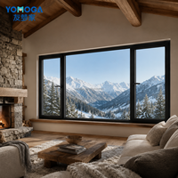 Ventana Corredera Horizontal de Aluminio de Alta Resistencia para Villa Moderna, Diseño de Marco Oscuro con Cristal Central Grande Fijo para Baño y Hotel