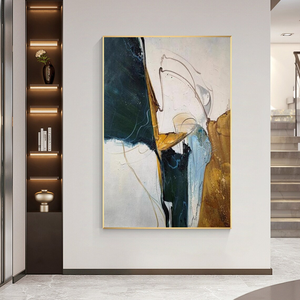 <span class=keywords><strong>Peinture</strong></span> à l'huile abstraite bleu <span class=keywords><strong>marine</strong></span> et marron sur toile, décoration murale moderne aux tons terreux - Product Image 2