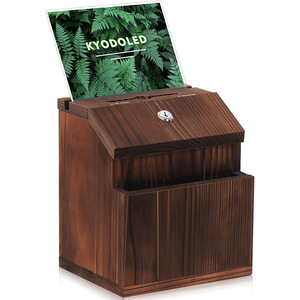 Wooden Square Suggestion Box <b>Wall</b> Mounted Engraved <b>Storage</b> Bin For Mail Key Organizers - Product Image 2