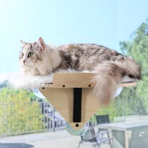 Perchoir de fenêtre pour chat en bois de ferme moderne Mobilier pour chat fabriqué à la main avec lit hamac pour fenêtres Matériau en bois durable - Product Image 1