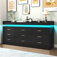 Commode de chambre moderne noire/blanche à 10 tiroirs avec station de charge, lumières LED et rangement – Approvisionnement direct usine