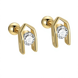 925 Sterling Silver <b>Moissanite</b> Screw Back Stud <b>Earrings</b> | Gold Plated Princess Cut | Geometric Vintage Jewelry Gift for Women - Product Image 4