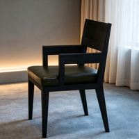 Fauteuil de salle à manger moderne en bois massif de frêne, style luxe discret, avec coussin rembourré en cuir PU pour maison, villa, restaurant