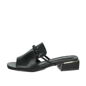 Mules de Mujer Laura Biagiotti, Sandalias de Tacón Bajo de Cuero Negro - Product Image 1