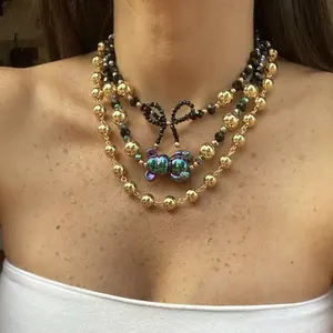 BD-B5626 Glitzernder fantastischer Regenbogen-Bär-Halsband der neueste Stil Perlen Bogen-Halsband Gold-Halsband Damen-Schmuck beliebt