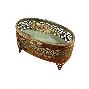 Designer Metal And Glass Jewelry Box Handmade Customized Size Oval Shape Jewelry Box At Affordable Price - Product Image 1