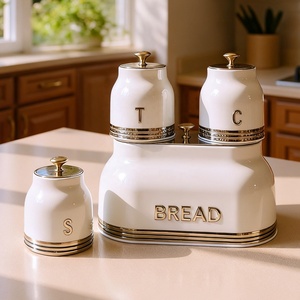 Boîtes à pain en métal <span class=keywords><strong>vintage</strong></span> Grande boîte à pain et ensemble de 3 pièces avec <span class=keywords><strong>sucre</strong></span>, thé et café - Product Image 5