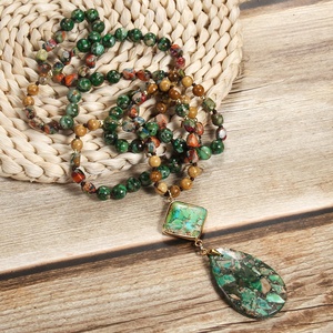 Elegante bohemio bambú naranja verde cuadrado emperador piedra natural piedra collar rombo gota imperial piedra colgante collar - Product Image 5