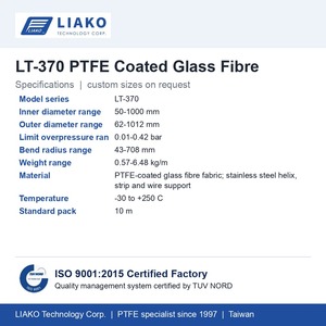 Conducto Flexible de Fibra de Vidrio Recubierto de PTFE LT-370, Espiral de Acero Inoxidable, -30 a 250 °C, DI 50-1000 mm, Extracción de Polvo y Humo - Product Image 3