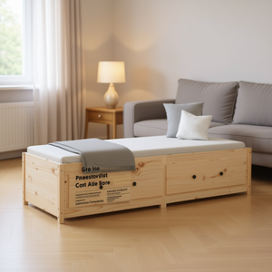 Cama de Día de Madera de Pino Pequeña, Sofá Cama Convertible Natural de Estilo Escandinavo - Product Image 2