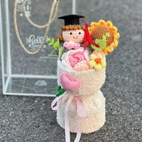 Hoogwaardig gehaakt afstudeerboeket bloemen handgemaakt kunstmatig gebreid zonnebloem pluche gehaakte bloem afstudeercadeaus