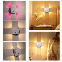 Veilleuse LED RGB à 4 têtes, détecteur de mouvement œil de chat, rechargeable Type-C, magnétique, sans fil, murale, en ABS, à intensité variable pour chambres et placards