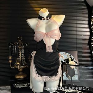 <span class=keywords><strong>Vestito</strong></span> Lingerie Sexy Stile Cheongsam con Pizzo e Fiocco, Lingerie Erotica Nera e Rosa con Scollo all'Americana e Calze Abbinate - Product Image 2