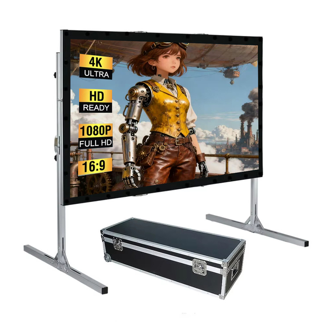 Stand Mount Portable Fast Folding Indoor Outdoor Projector Screen with Tripod 16:9 4K HD Easy Installation