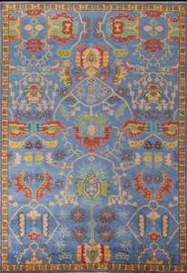 Blue/ <b>Gold</b> Indian Oushak Living Room Rug 9'x12' <b>Wool</b> Handmade Oriental Carpet multicolor customize rugs available - Product Image 3