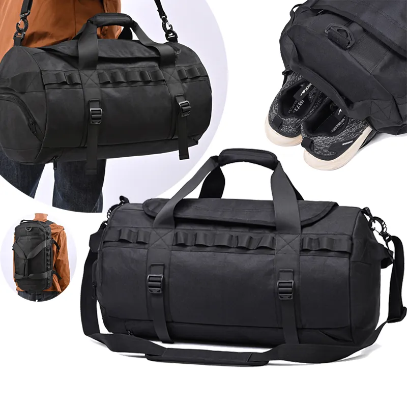 Customized Logo 2 Ways Large Capacity Travel Fitness Sports Duffle Bag Backpack Shoe Compartment Waterproof Gym Bags For Men