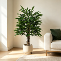 Arbre artificiel en feuilles de bambou et saule artificiel de 120cm Faux décoration de jardin d'intérieur avec pot en plastique Catégorie de produit Plante artificielle