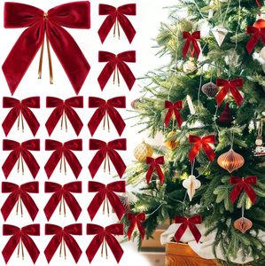Nœuds de Noël en velours rouge en gros pour décorations d'arbre, rubans réutilisables pour les fêtes, ornements de sapin de Noël - Product Image 1