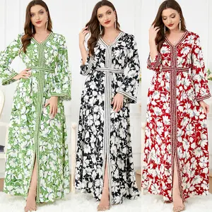 Ả Rập thương mại nước ngoài của phụ nữ thời trang in Splice abaya qua biên giới dài tay áo váy váy phụ nữ trong mùa thu