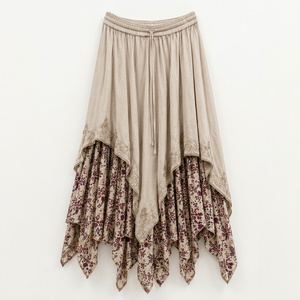 Wholesale Vintage Rayon <b>Wrap</b> Floor-Length A-Line <b>Skirts</b> for Indian Women Bohemian Style with Natural Embroidery Elastic Waist - Product Image 1