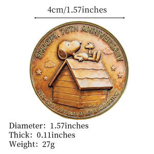 Retro metalen Snoopy 75-jarig jubileum herdenkingsmunt verzamelobject cartoon decoratie souvenir cadeau - Product Image 6