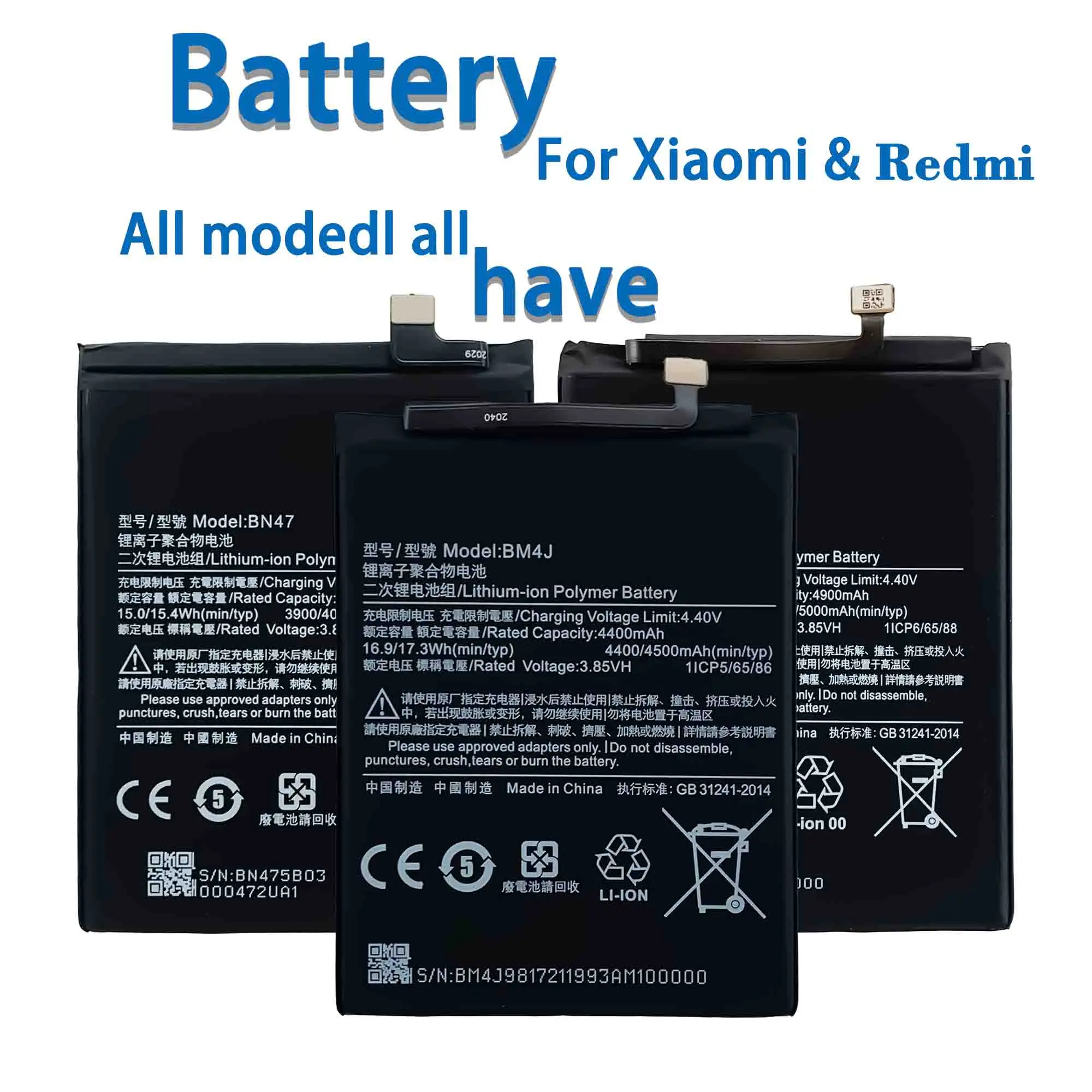 Factory direct battery for xiaomi mi 3 4 5 6 4i 4C 5s 5s Plus mi 4s 5 Pro batterie replacement for xiaomi redmi all models