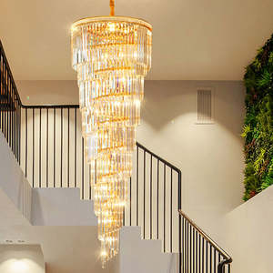 Decoración colgante Luz Hotel extra grande largo espiral araña de cristal de lujo para Villa escalera - Product Image 5