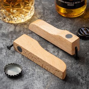 Custom Logo Stainless Steel Medium Beech Wooden Handle Nail Shaped Speed Beer <b>Bottle</b> Opener - Product Image 4
