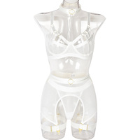 Vente en gros personnalisée Ensemble de lingerie femme sexy grande taille-Soutien-gorge culotte décoré en dentelle porte-jarretelles