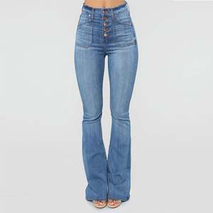 Jeans de Mujer Ajustados con Bolsillos de Parche y Botones, Estilo Desgastado, Corte Bootcut, Cintura Media, Ligeros para Verano, Modelo J0180, Gran Venta - Product Image 5