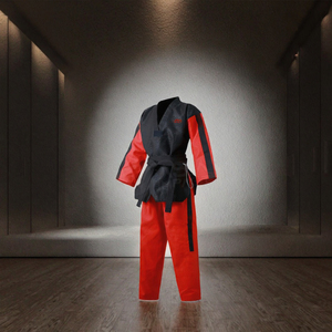 Ensemble de Dobok de Taekwondo Professionnel Léger en Coton Noir et Rouge Antidérapant pour Compétition Poomsae Arts Martiaux - Product Image 3