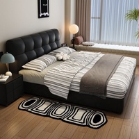 Lit de rangement en cuir noir capitonné avec tiroirs, sommier à lattes en bois massif, lit King/Queen, meuble gain de place pour chambre à coucher