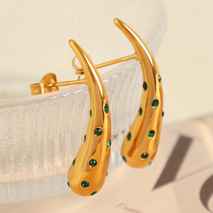 Gold Plated Stainless Steel Teardrop Earrings With Diamonds For <b>Party</b> Fashion Drop Earrings - Product Image 2