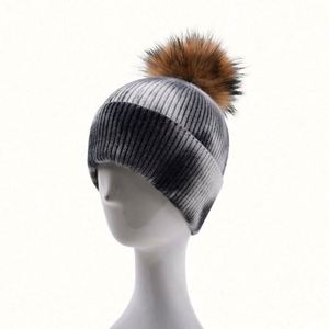 Custom Embroidery Knitted Winter Acrylic <b>Tie</b> Dye Women Knitted Hats Beanie Hat With Pom Pom - Product Image 4