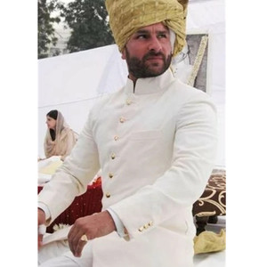 Costume <span class=keywords><strong>homme</strong></span> style <span class=keywords><strong>indien</strong></span> 2025, design classique à col montant, smoking long ivoire pour marié, sur mesure pour mariage - Product Image 3