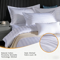 Housse de Couette et Drap Plat Satin de Coton Blanc Rayé de Luxe sur Mesure FEO 250TC pour Hôtels