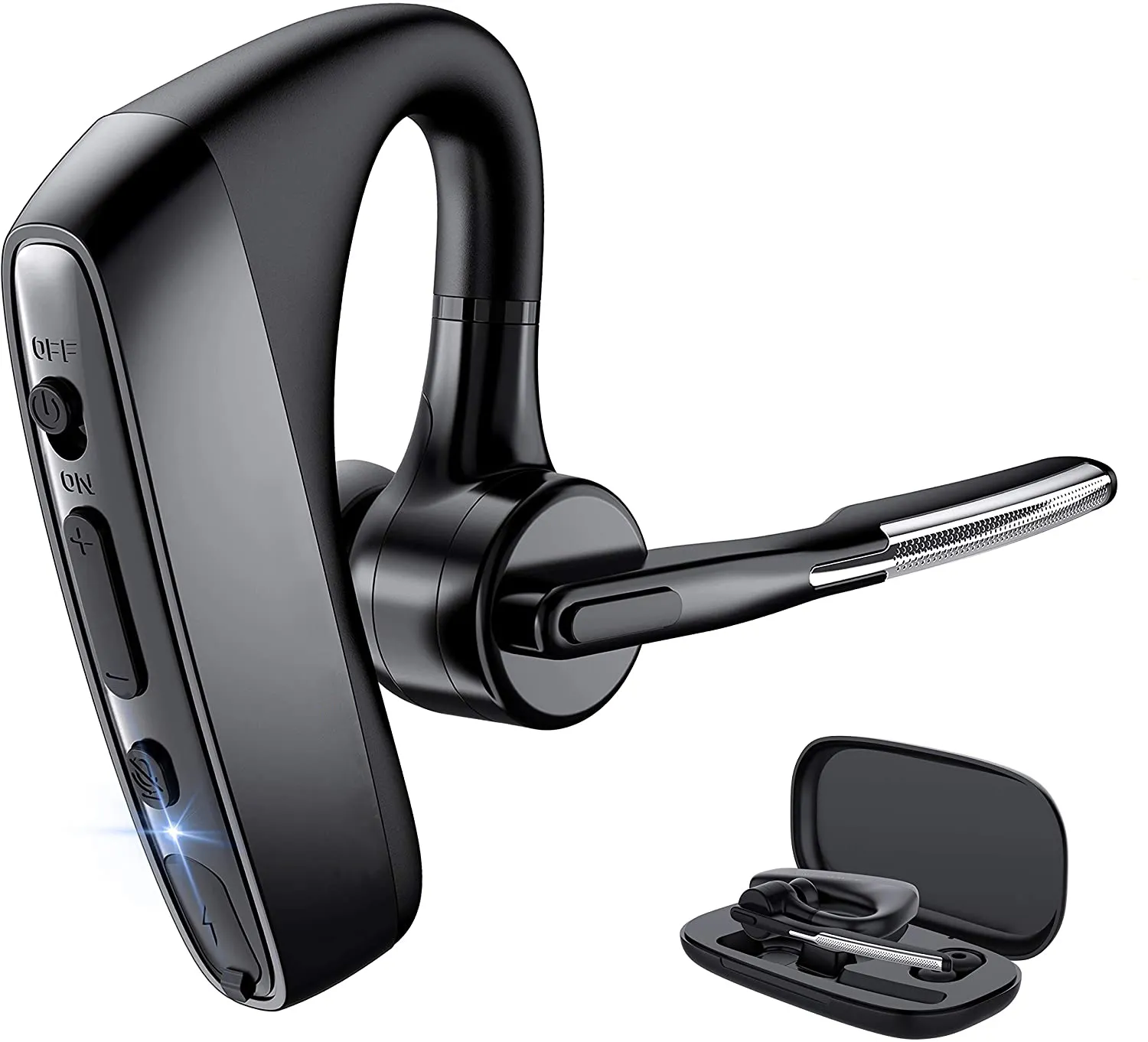 V5.1 Single Ear Bluetooth Headset 13 Jam Waktu Bicara Kebisingan Membatalkan Lubang Suara