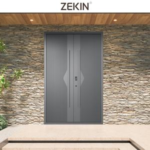 Puerta ZEKIN Moderna de Lujo, Acero Inoxidable, Vidrio Negro, Pivotante, Impermeable, con Luz LED, Seguridad Exterior, Entrada Principal para Villas - Product Image 3