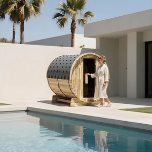 Sauna de Barril de Cedro Moderna para Exteriores Royal Saunas para 4 Personas |   Estufa de Sauna Ecológica de Madera Maciza, Sin Necesidad de Electricidad, para Parque - Product Image 1