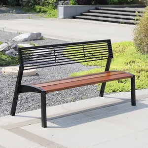 Muebles modernos de madera para patio, silla larga de metal para jardín, banco de madera para exteriores, parque, patio, calle, área público