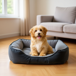 Set di Tre Pezzi per Cuccia per Cani in Tessuto Oxford e Velluto Cristallo, Letti per Animali Domestici Grigi - Product Image 3