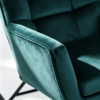 Fauteuil à bascule moderne en velours vert émeraude, capitonné, avec base en métal noir pour chambre à coucher, appartement, certifié BSCI, OEM/ODM