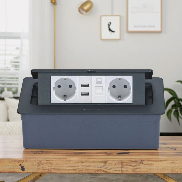 CE Approved Fast Shipping USB Charging Desktop Socket Box DC2.1/5V Pop-up Power Cover NFC 16A IP44 Conference Table EU Socket