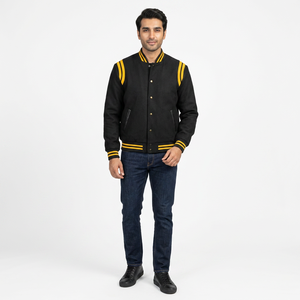 Custom Color <b>Long</b> Sleeve Patch Chenille Embroidery Stand Collar Front Logo Streetwear Letterman Varsity <b>Jacket</b> for <b>Men</b> Women - Product Image 1
