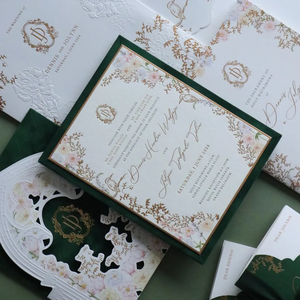 Luxe forme spéciale dossier annonce feuille d'or couverture rigide velours carte d'invitation de <span class=keywords><strong>mariage</strong></span> boîte Double porte enveloppe doublure - Product Image 3